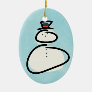 Ornamento De Cerâmica Boneco de neve azul e branco da aguarela com