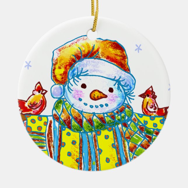 Ornamento De Cerâmica Boneco de Neve Birdman  (Frente)