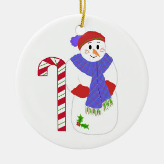 Ornamento De Cerâmica Boneco de Neve com Cana de Açúcar