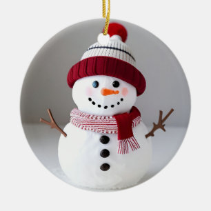 Ornamento De Cerâmica Boneco de neve com chapéu fofo