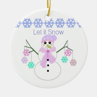 Ornamento De Cerâmica Boneco de Neve com Flocos de Neve