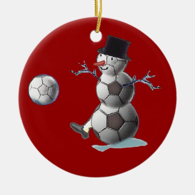 Ornamento De Cerâmica Boneco de neve da bola de futebol (Frente)