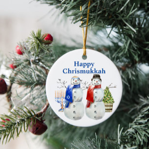 Ornamento De Cerâmica Boneco de Neve de Hanukkah Natal Chrismukkah
