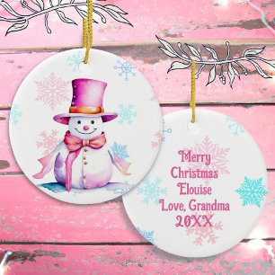 Ornamento De Cerâmica Boneco de Neve de Natal Antigo de Rosa 