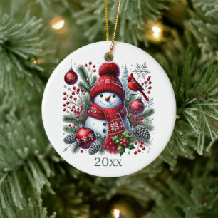 Ornamento De Cerâmica Boneco de neve de Natal festivo adiciona ano e men