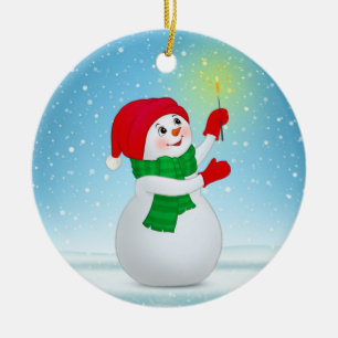 Ornamento De Cerâmica Boneco de neve de Natal fofo e flocos de neve