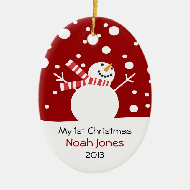 Ornamento De Cerâmica Boneco de neve do Natal do bebê primeiro (Frente)