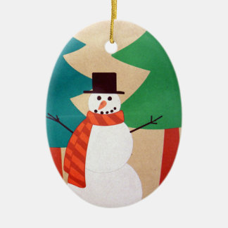 Ornamento De Cerâmica Boneco de Neve e Árvores de Natal