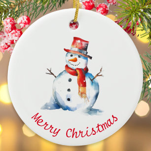Ornamento De Cerâmica Boneco de Neve em Aquarela Natal Personalizado Fof