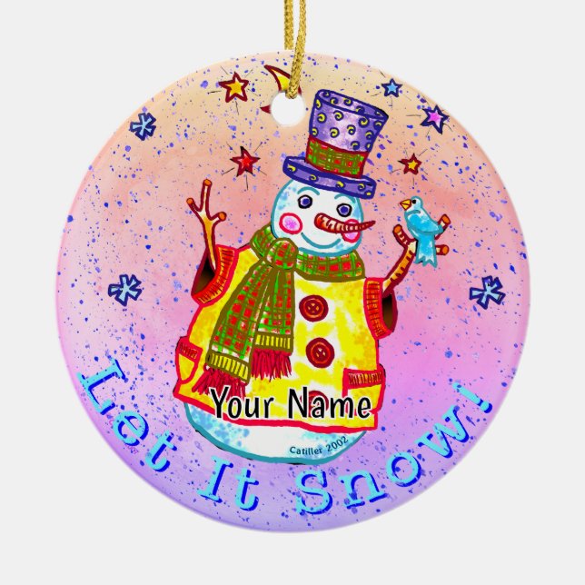 Ornamento De Cerâmica Boneco de Neve Estrela (Frente)