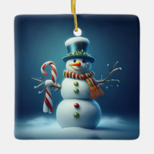 Ornamento De Cerâmica Boneco de Neve Feliz Dançando Na Neve
