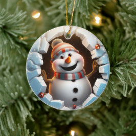 Ornamento De Cerâmica Boneco de neve feliz desfrutando o inverno.