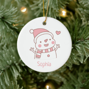 Ornamento De Cerâmica Boneco de Neve Feliz e Fofo, Personalizado de Nata