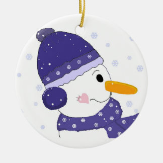 Ornamento De Cerâmica Boneco de Neve Fofo com Chapéu Azul e Cachecol