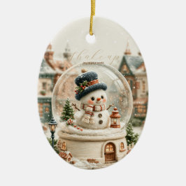 Ornamento De Cerâmica Boneco de Neve Fofo em Globo de Neve