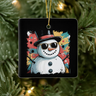 Ornamento De Cerâmica Boneco de Neve Natal Pincelada Salpico Legal Inver