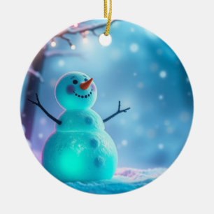 Ornamento De Cerâmica Boneco de Neve no País das Maravilhas de Inverno