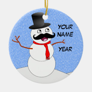 Ornamento De Cerâmica Boneco de neve personalizado do vintage com bigode
