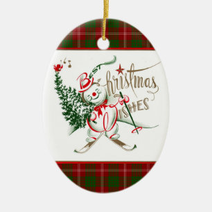 Ornamento De Cerâmica Boneco de neve retro