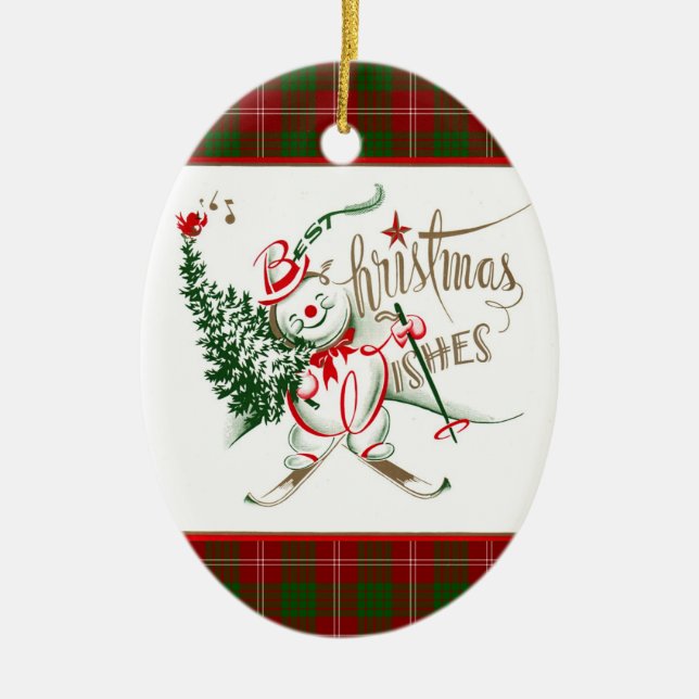 Ornamento De Cerâmica Boneco de neve retro (Frente)