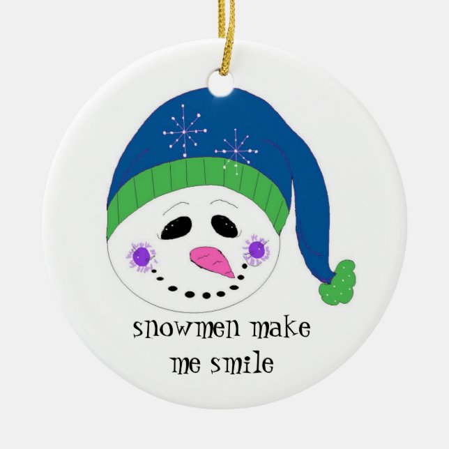 Ornamento De Cerâmica Boneco de Neve Sorridente (Frente)