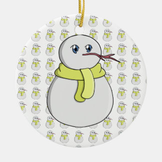 Ornamento De Cerâmica Boneco de neve vestindo um cachecol amarelo