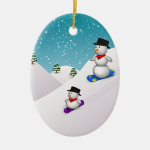 Ornamento De Cerâmica Bonecos de neve bonitos da snowboarding