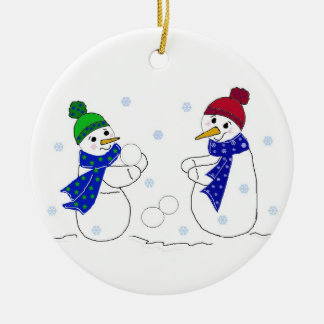 Ornamento De Cerâmica Bonecos de Neve Brincando na Neve