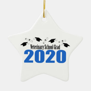 Ornamento De Cerâmica Bonés e Diplomas da Escola Veterinária 2020 (Azu