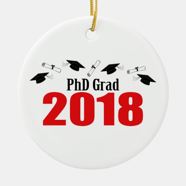 Ornamento De Cerâmica Bonés e diplomas do formando 2018 do PhD (Frente)