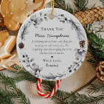 Ornamento De Cerâmica Bonita Apreciação de Professores Presente na Rua d<br><div class="desc">Os professores são realmente maravilhosos e a melhor maneira de os avisar, do que com um desses enfeites de natal personalizados de apreciação de professores. Design apresenta um fundo de cinza chic com uma coroa festiva botânica de inverno, um obrigado bonito que você envia, o nome dos professores, um pequeno...</div>