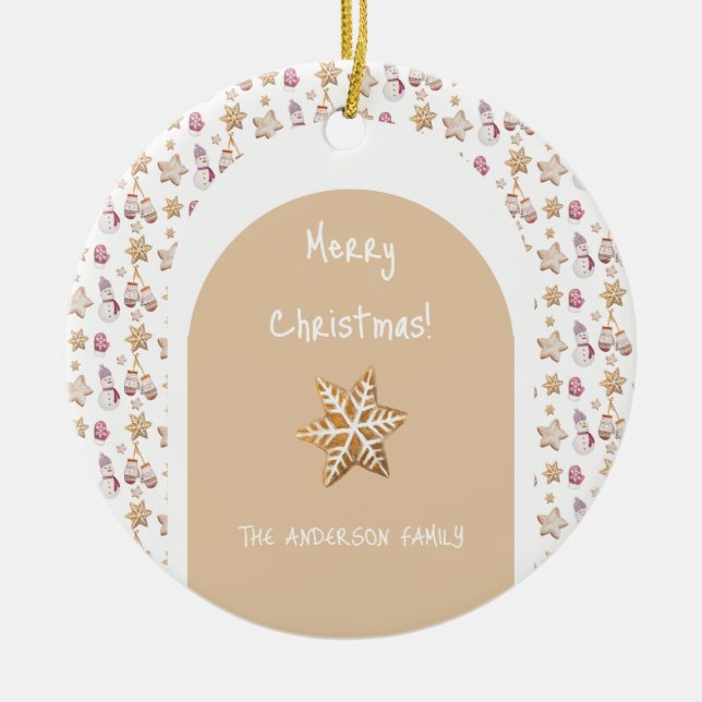 Ornamento De Cerâmica Bonita Aquarela Inverno Brilhante Cookies Snowman (Frente)