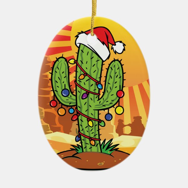 Ornamento De Cerâmica Bonita Arizona de Natal Saguaro Cactus (Frente)