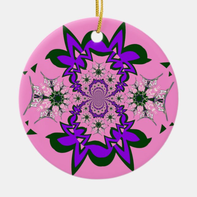 Ornamento De Cerâmica Bonita Bebê Rosa Floral Roxo-Forte Arte-Motif (Frente)