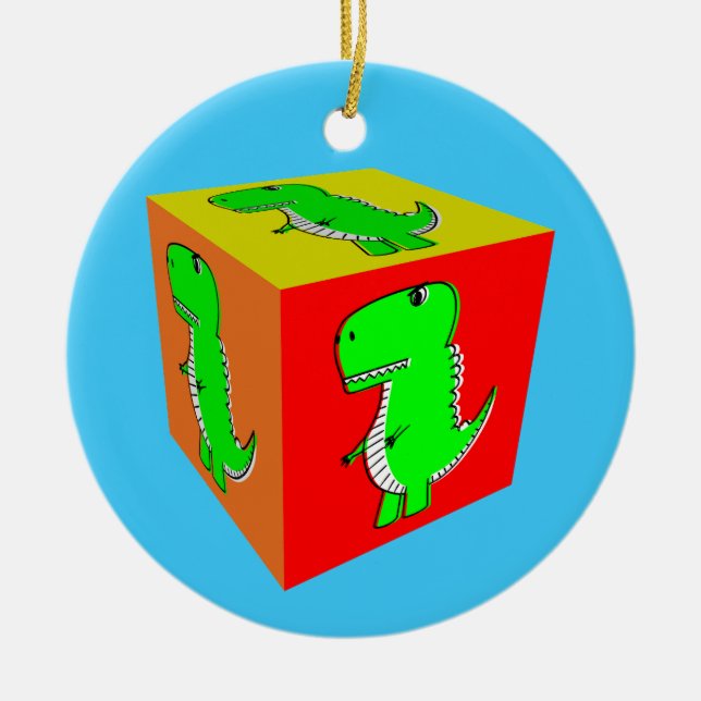 Ornamento De Cerâmica Bonita Cartoon Dino Cube Art (Frente)