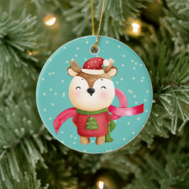 Ornamento De Cerâmica Bonita Cartoon Reindeer Vovô Natal