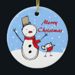 Ornamento De Cerâmica Bonita Cartoon Snowman Christmas Orname<br><div class="desc">Design de Natal bonito com bonitinho de boneco de neve. O design está disponível em diversos roupa,  presentes e produtos de papel. O texto é totalmente personalizável para se adequar ao seu próprio estilo.</div>