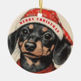 Ornamento De Cerâmica Bonita Dachshund, Vintage Feliz Natal