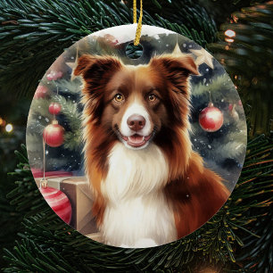 Ornamento De Cerâmica Bonita fronteira castanha Collie Natal