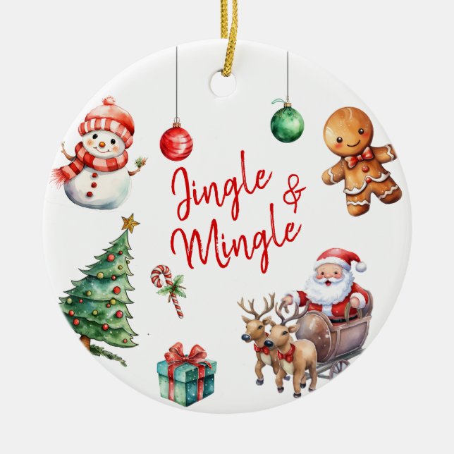 Ornamento De Cerâmica Bonita Jingle e Mingle Natal (Frente)