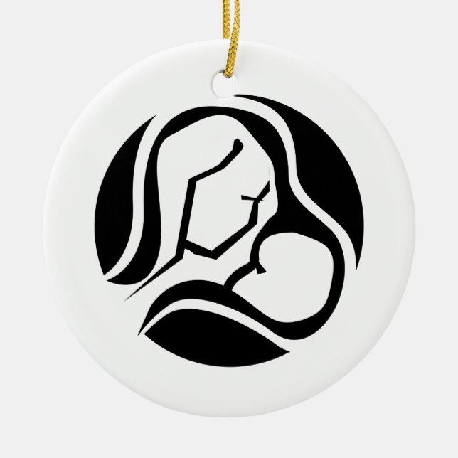 Ornamento De Cerâmica Bonita Mãe e Bebê Negra Natal Branco (Frente)