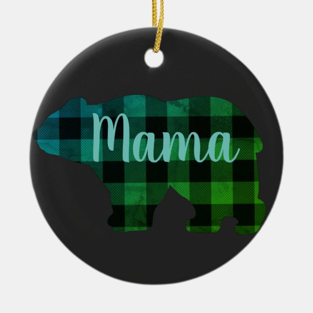 Ornamento De Cerâmica Bonita mãe urso design xadrez presente preto (Frente)