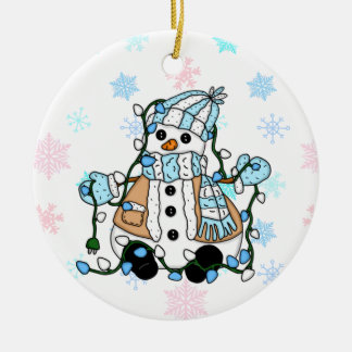 Ornamento De Cerâmica Bonita Mão Desenhada Azul Neve Natal