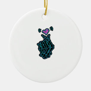 Ornamento De Cerâmica Bonita Mãos De Esqueleto Com Sinal De Coração Para