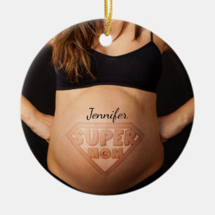 Ornamento De Cerâmica Bonita personalização Super Mãe Grávida