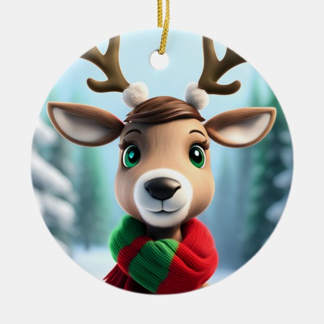 Ornamento De Cerâmica Bonita Reindeer (Frente)