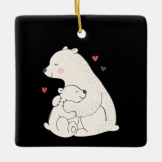 Ornamento De Cerâmica Bonita Ursa Polar Mama Com Bebê