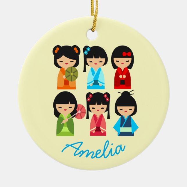 Ornamento De Cerâmica Bonitas bonecas japonesas Kokeshi (Frente)