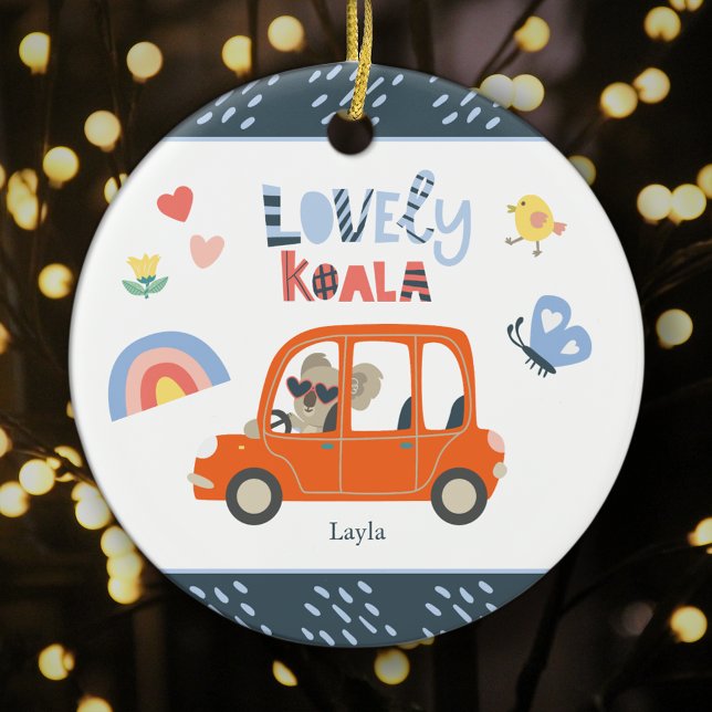 Ornamento De Cerâmica Bonitinha de Koala Nome Fofo Natal (Criador carregado)