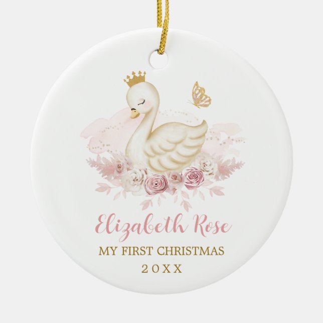Ornamento De Cerâmica Bonito Blush Swan Princess Baby 1rua Natal (Frente)